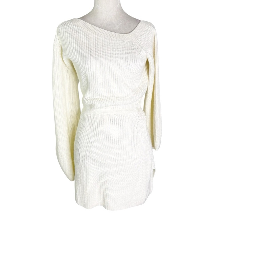 Lovers and Friends Revolve Makya Off Shoulder Sweater Mini Dress in Cream Size S - Picture 3 of 10
